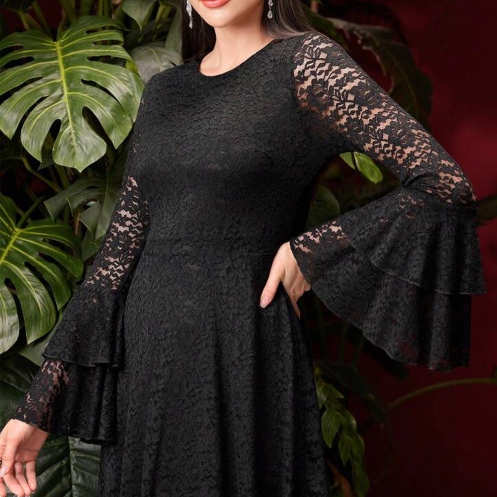 Black Lace Ruffle Dress - Picture 4 of 6
